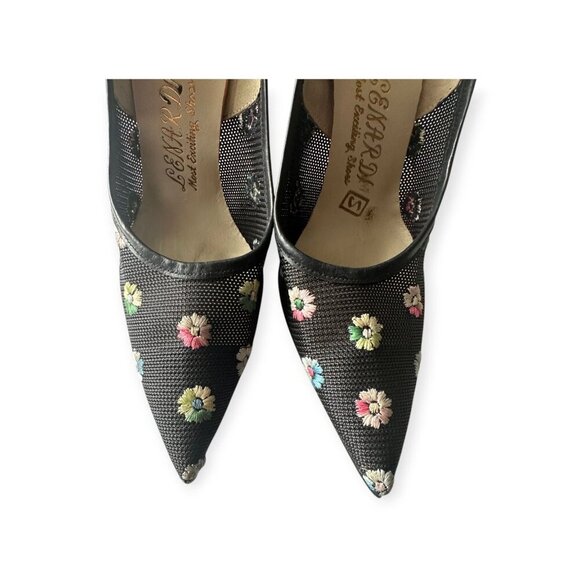 Vintage LENARDI Mesh Floral Heels, Black I multi, 50-60s - Picture 10 of 14